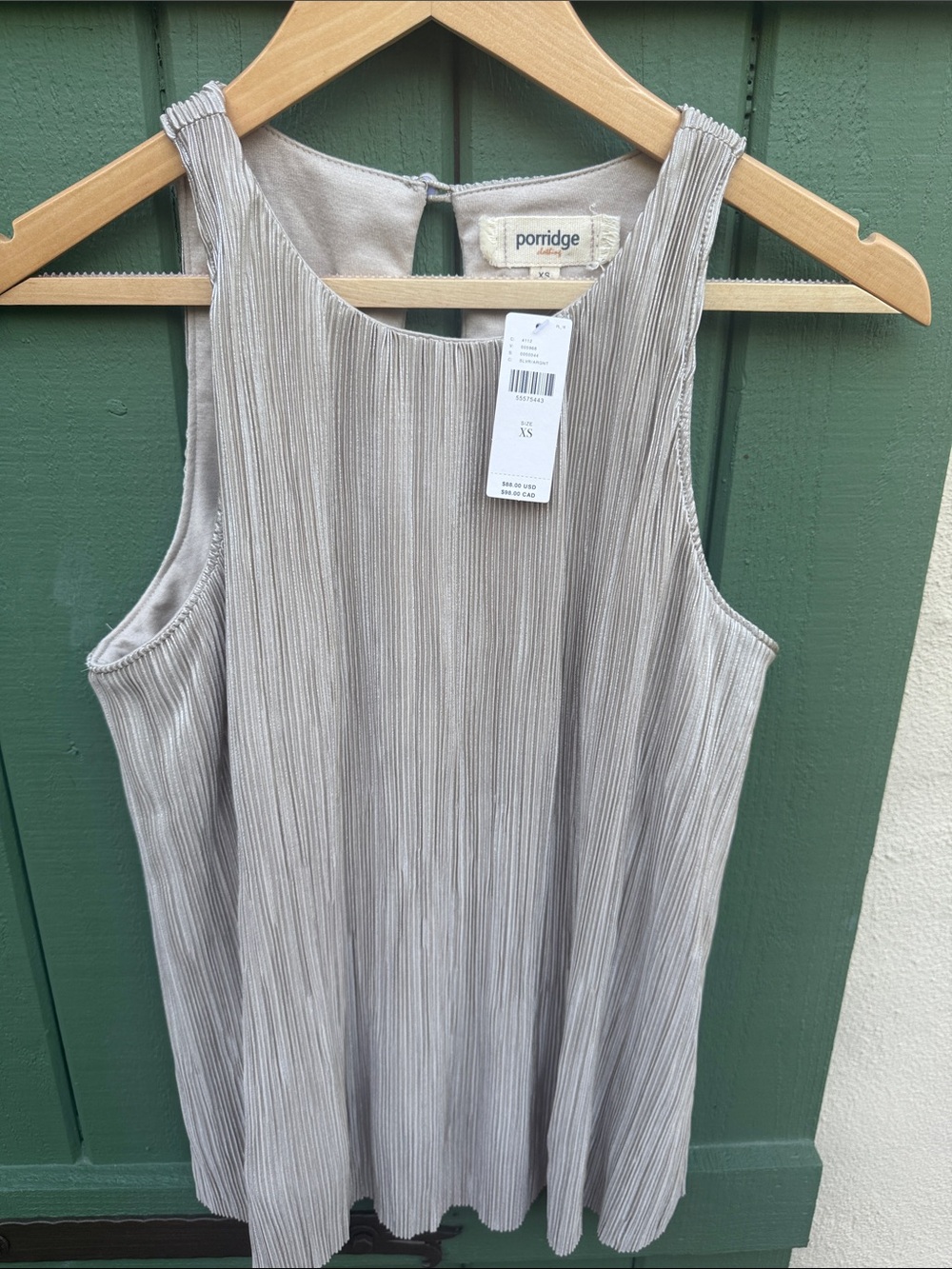 Anthropologie Porridge Light Taupe/Silver Pleated Sleeveless Blouse
